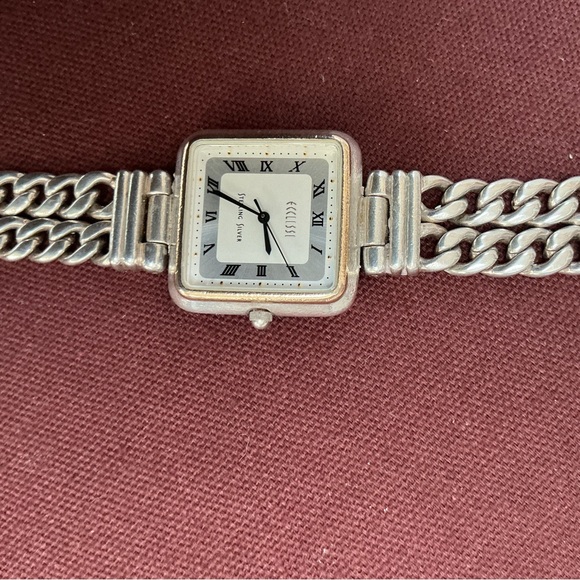 Ecclissi Sterling Silver Chain-Link Bracelet Square Dial Watch